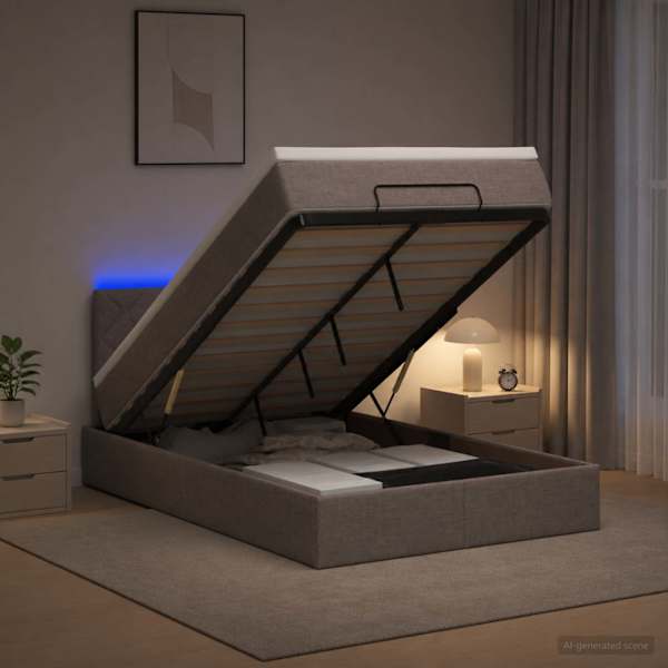 LED-valgustusega voodiraam peatsiga koos madratsiga, pruunikashall, 120 × 190 cm — mudel 3456978