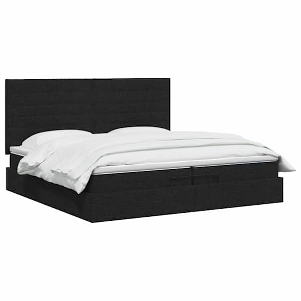 Voodiraam peatsiga koos madratsiga, must, 200 × 200 cm, kangas — mudel 3457434