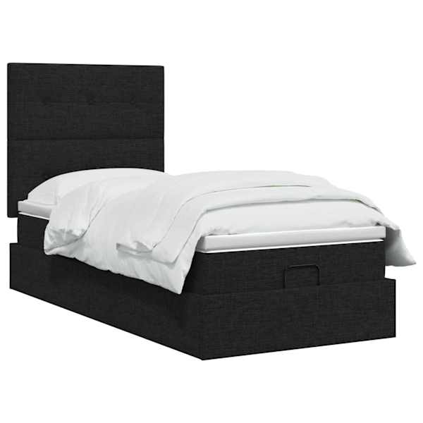 Voodiraam peatsiga koos madratsiga, must, 100 × 200 cm, kangas — mudel 3457468