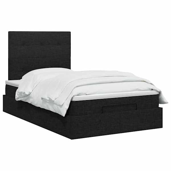 Voodiraam peatsiga koos madratsiga, must, 120 × 190 cm, kangas — mudel 3457475