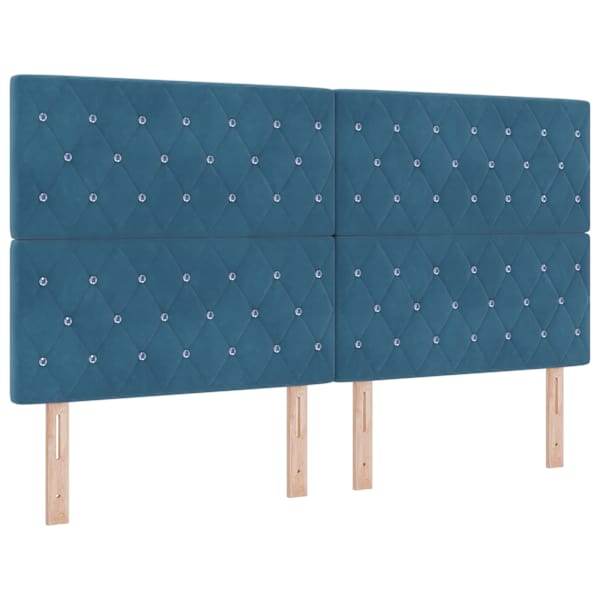 Voodiraam peatsiga koos madratsiga, tumesinine, 180 × 200 cm, samet — mudel 3457669