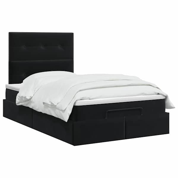 Voodiraam peatsiga koos madratsiga, must, 120 × 190 cm, samet — mudel 3457709