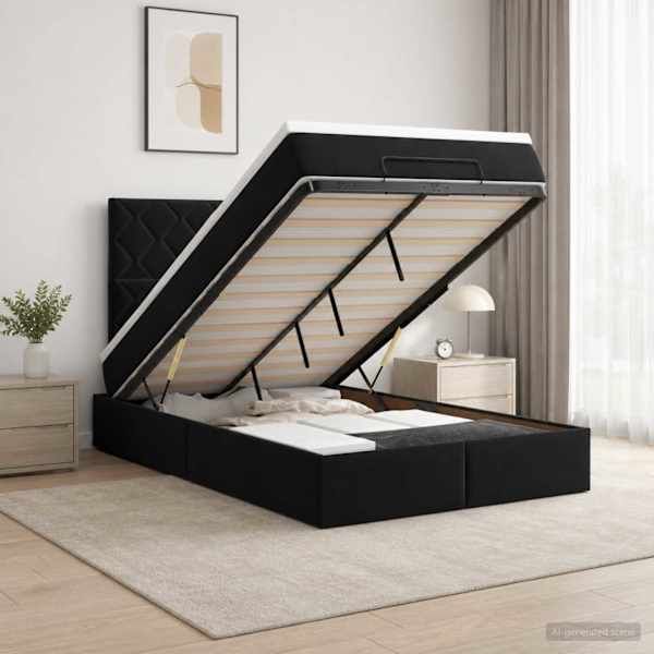 Voodiraam peatsiga koos madratsiga, must, 120 × 190 cm, samet — mudel 3457781