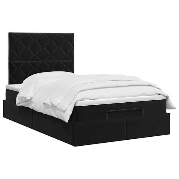 Voodiraam peatsiga koos madratsiga, must, 120 × 190 cm, samet — mudel 3457781