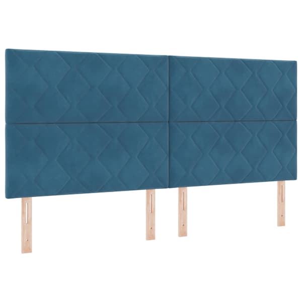 Voodiraam peatsiga koos 2 madratsiga, tumesinine, 200 × 200 cm, samet — mudel 3457819