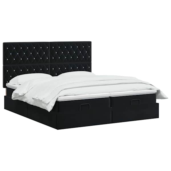 Voodiraam peatsiga koos 2 madratsiga, 2 voodiraami, must, 160 × 200 cm, samet