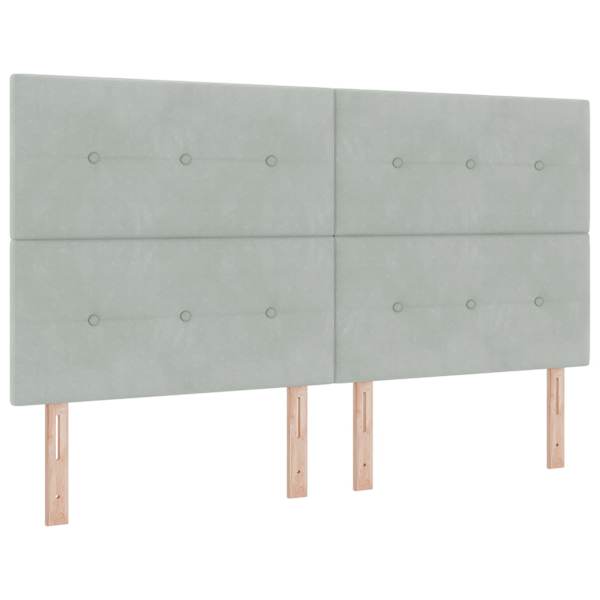 Voodiraam peatsiga koos 2 madratsiga, 2 voodiraami, helehall, 180 × 200 cm, samet — mudel 3457914