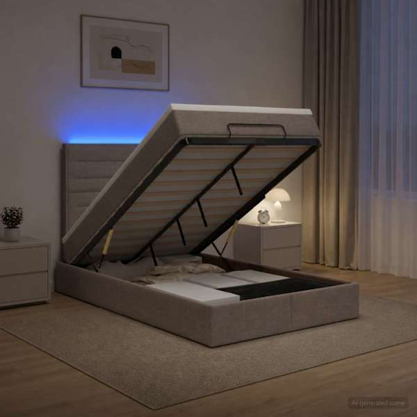 LED-valgustusega voodiraam peatsiga koos madratsiga, pruunikashall, 120 × 190 cm — mudel 3457976
