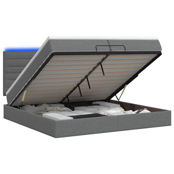 LED-valgustusega voodiraam peatsiga koos madratsiga, tumehall, 200 × 200 cm — mudel 3458015