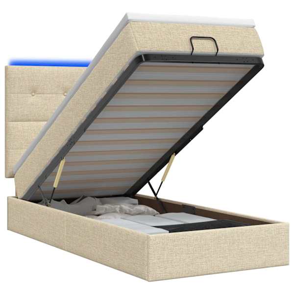 LED-valgustusega voodiraam peatsiga koos madratsiga, kreemjasvalge, 90 × 190 cm — mudel 3458039