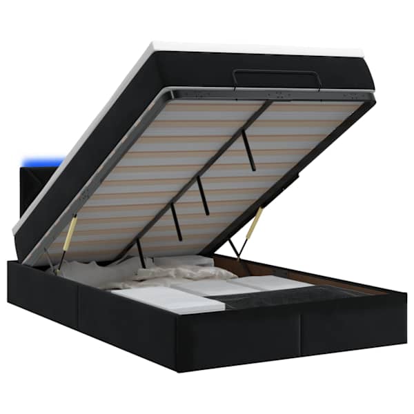 LED-valgustusega voodiraam peatsiga koos madratsiga, must, 120 × 190 cm, samet — mudel 3458363