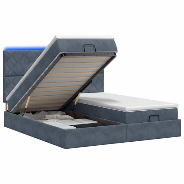 LED-valgustusega voodiraam peatsiga koos madratsiga, tumehall, 180 × 200 cm — mudel 3458515