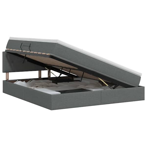 Panipaigaga voodiraam peatsiga koos madratsiga, tumehall, 140 × 190 cm, samet — mudel 3458620