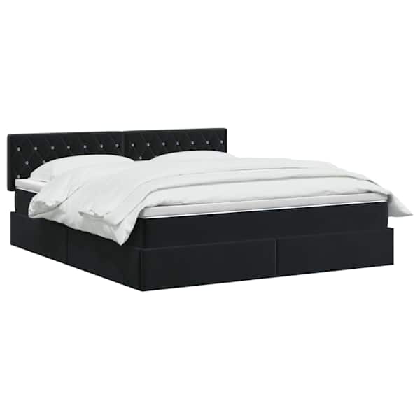 Voodiraam peatsiga koos madratsiga, must, 180 × 200 cm, samet — mudel 3458765