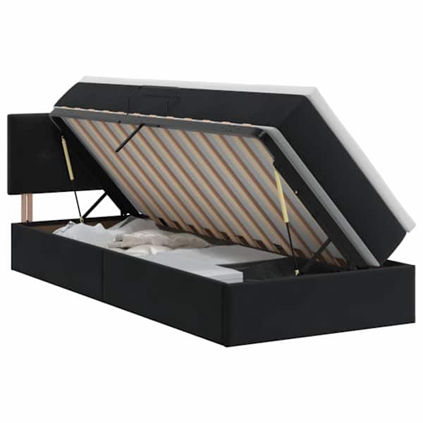 Voodiraam peatsiga koos madratsiga, must, 90 × 200 cm, samet — mudel 3458783