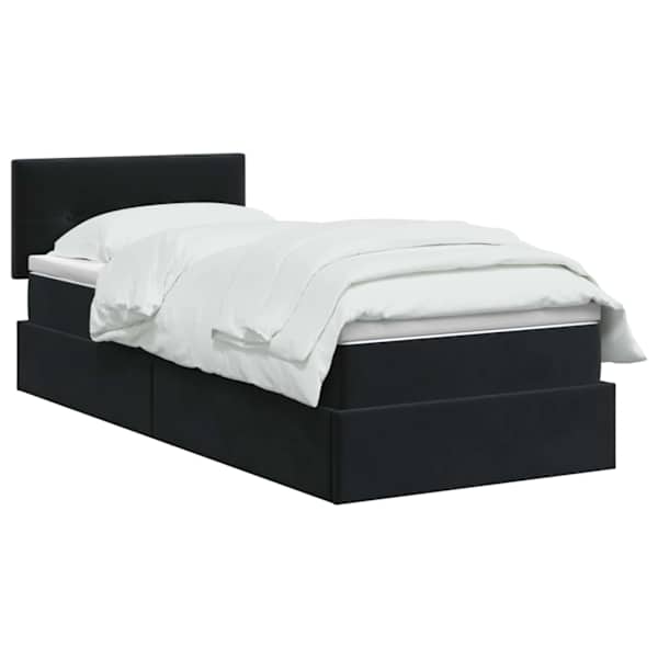 Voodiraam peatsiga koos madratsiga, must, 90 × 200 cm, samet — mudel 3458783