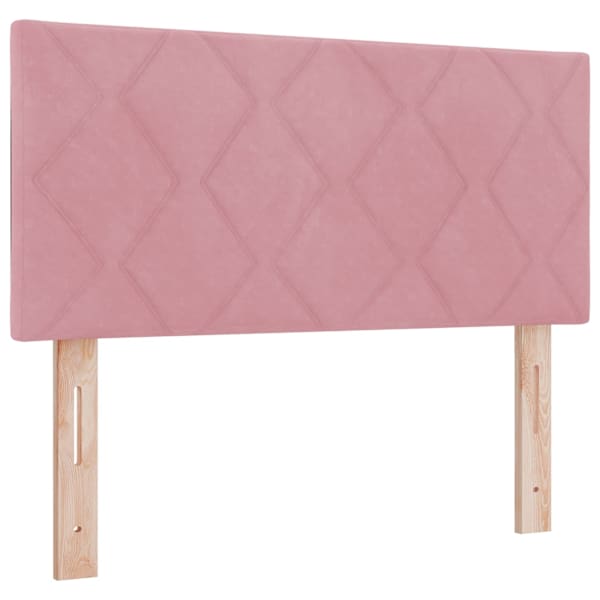 Voodiraam peatsiga koos madratsiga, roosa, 90 × 200 cm, samet — mudel 3458846