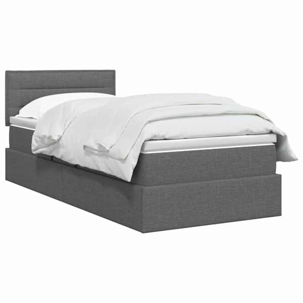 LED-valgustusega voodiraam peatsiga koos madratsiga, tumehall, 90 × 190 cm, kangas — mudel 3458968
