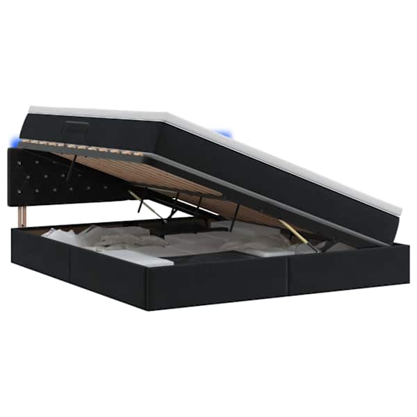 LED-valgustusega voodiraam peatsiga koos madratsiga, must, 160 × 200 cm, samet — mudel 3459200