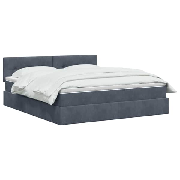 LED-valgustusega voodiraam peatsiga koos madratsiga, tumehall, 160 × 200 cm, samet — mudel 3459259