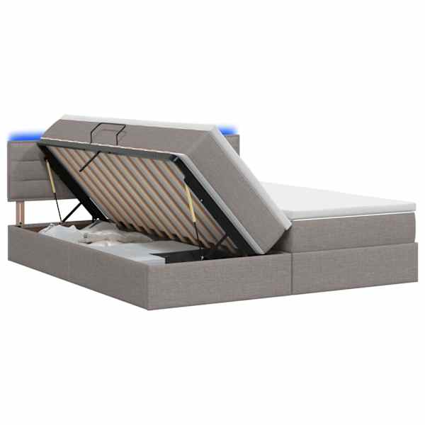 LED-valgustusega voodiraam peatsiga koos 2 madratsiga, pruunikashall, 180 × 200 cm — mudel 3459339