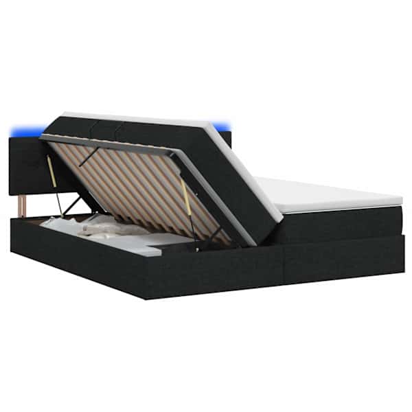 LED-valgustusega voodiraam peatsiga koos 2 madratsiga, must, 180 × 200 cm, kangas