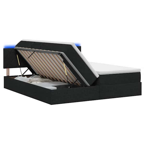 LED-valgustusega voodiraam peatsiga koos 2 madratsiga, must, 180 × 200 cm, kangas