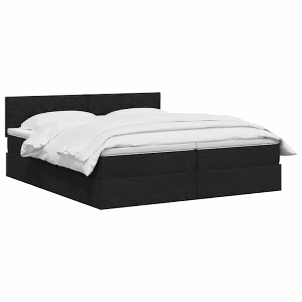 LED-valgustusega voodiraam peatsiga koos 2 madratsiga, must, 180 × 200 cm, kangas