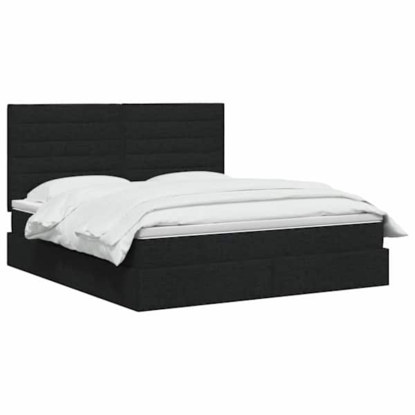 Panipaigaga voodiraam peatsiga koos madratsiga, must, 140 × 190 cm, kangas — mudel 3459440