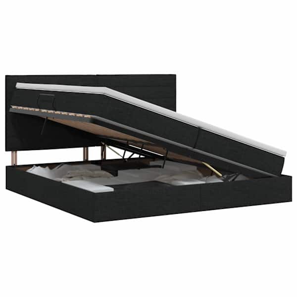 Panipaigaga voodiraam peatsiga koos 2 madratsiga, must, 200 × 200 cm, kangas — mudel 3459464