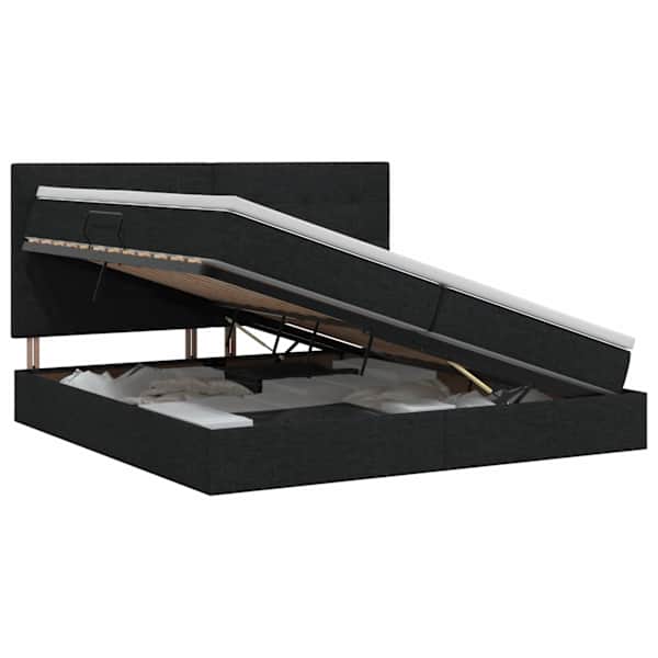 Panipaigaga voodiraam peatsiga koos 2 madratsiga, must, 200 × 200 cm, kangas — mudel 3459527