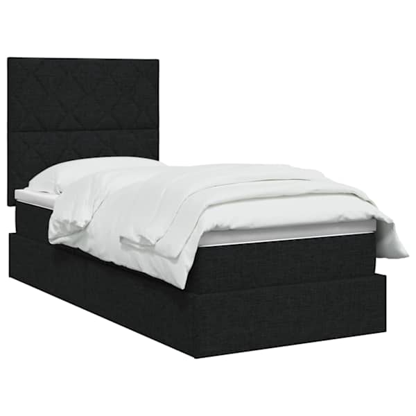 Panipaigaga voodiraam peatsiga koos madratsiga, must, 100 × 200 cm, kangas — mudel 3459548