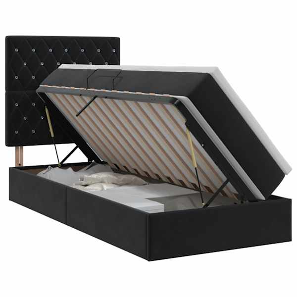 Panipaigaga voodiraam peatsiga koos madratsiga, must, 90 × 200 cm, samet — mudel 3459605