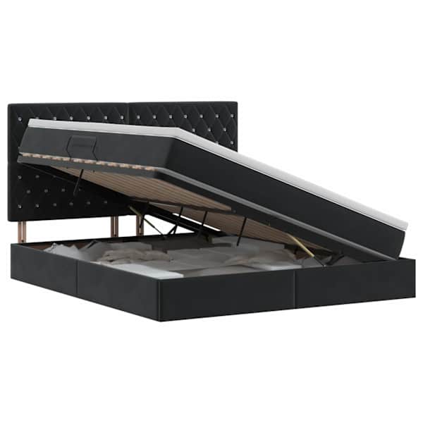 Panipaigaga voodiraam peatsiga koos madratsiga, must, 180 × 200 cm, samet — mudel 3459647