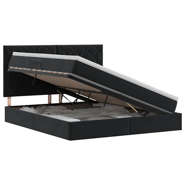 Panipaigaga voodiraam peatsiga koos madratsiga, must, 180 × 200 cm, samet — mudel 3459767