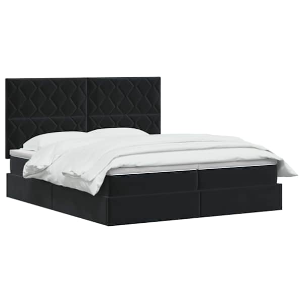 Panipaigaga voodiraam peatsiga koos 2 madratsiga, must, 180 × 200 cm, samet