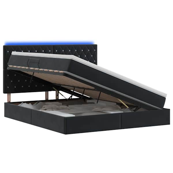 LED-valgustusega voodiraam peatsiga koos madratsiga, must, 180 × 200 cm, samet — mudel 3460088