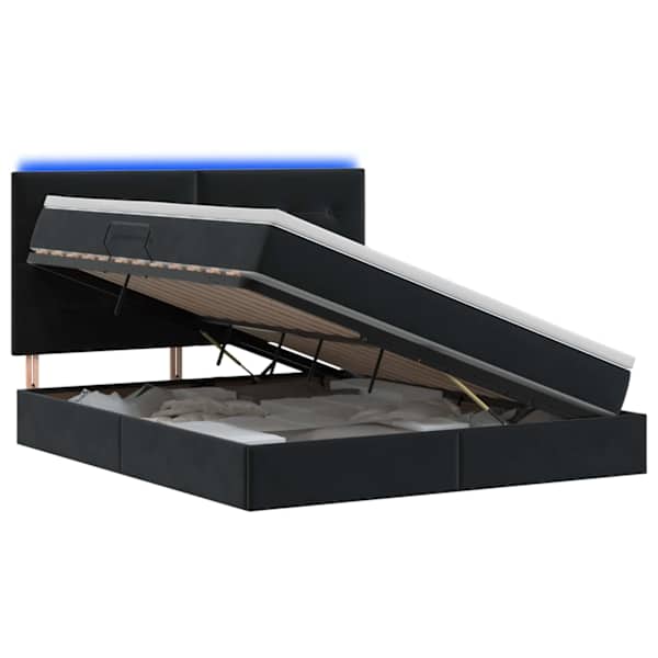 LED-valgustusega voodiraam peatsiga koos madratsiga, must, 160 × 200 cm, samet — mudel 3460142