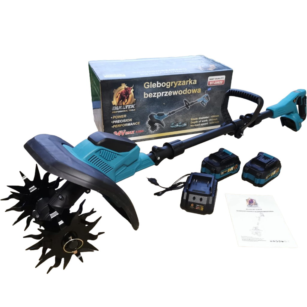 BULLTEK BT-25622 akutoitel kultivaator – 23 cm | 2 × 24V MAX 4.0Ah akut