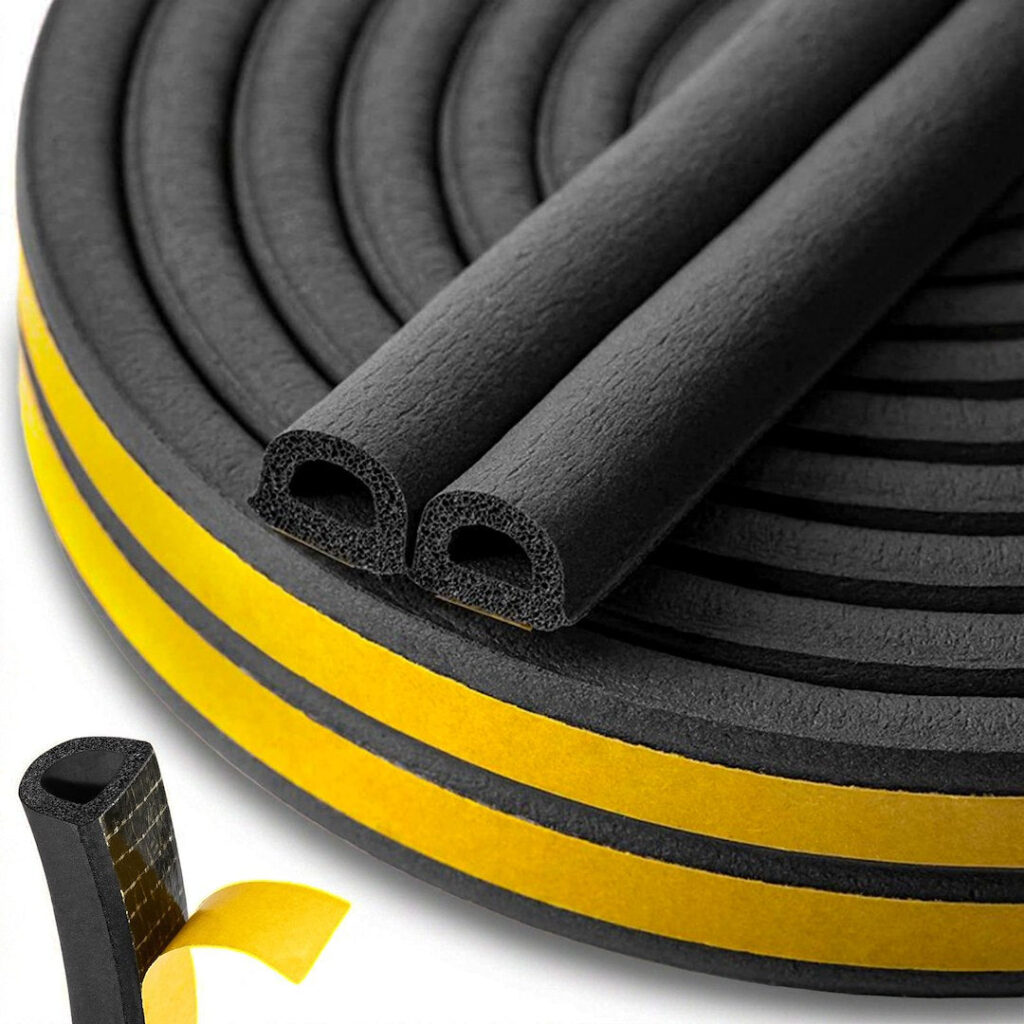 Isekleepuv EPDM D-profiiliga akna- ja uksetihend 12 × 10 mm, 50 m, must K02904C