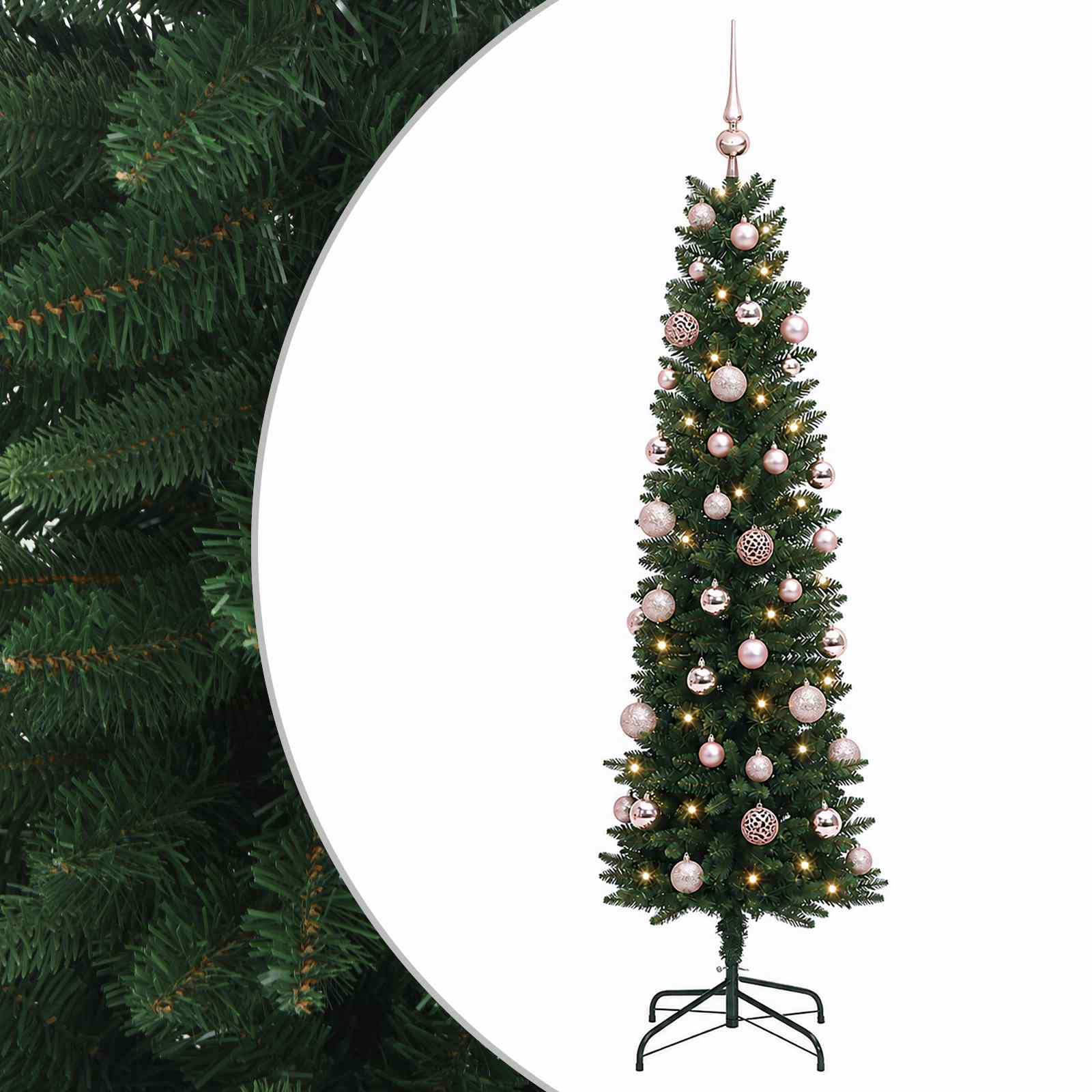 Kitsas kunstkuusk koos jõulukuulidega 150 cm 150 LED-i