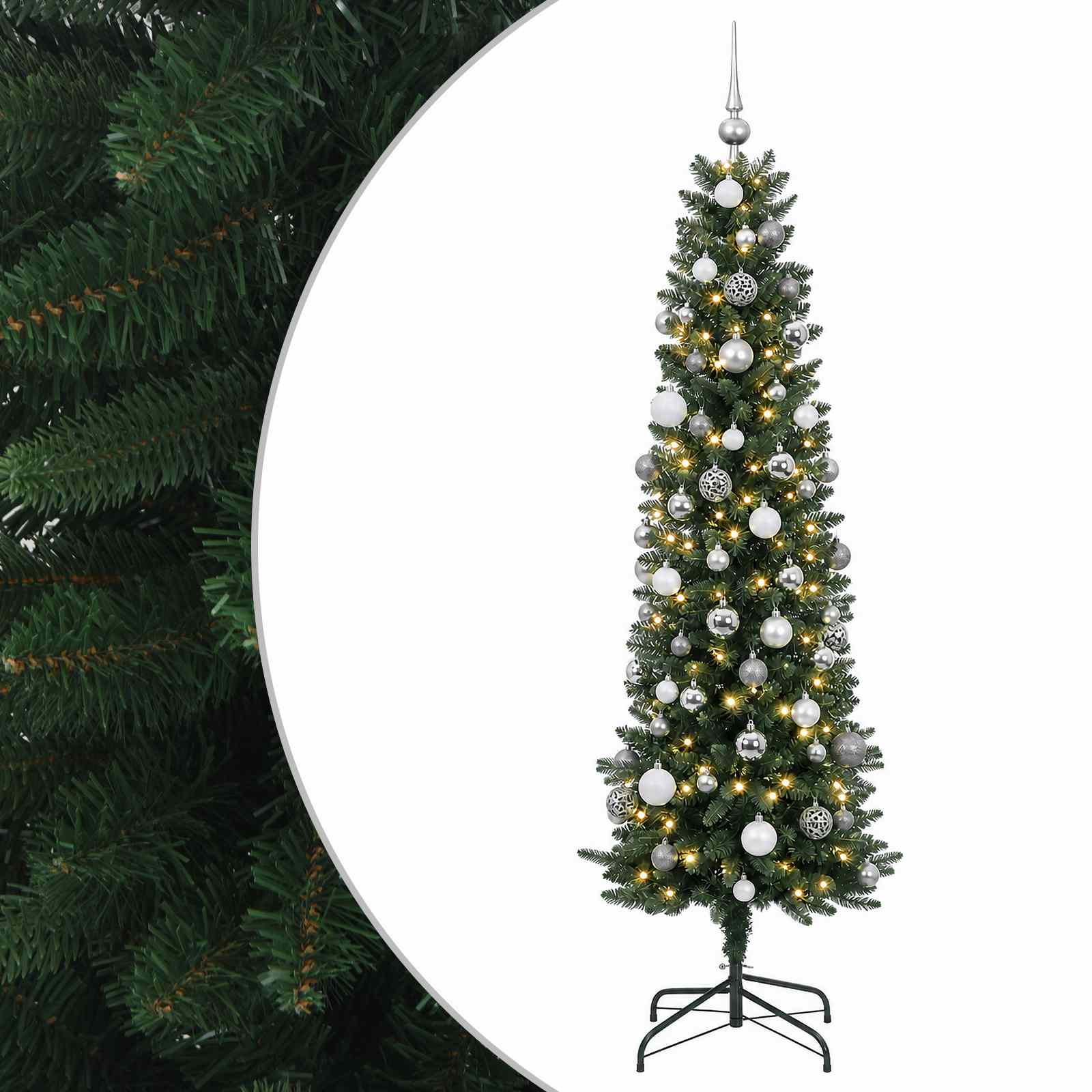 Kitsas kunstjõulupuu koos jõulukuulidega 210 cm 300 LED-i