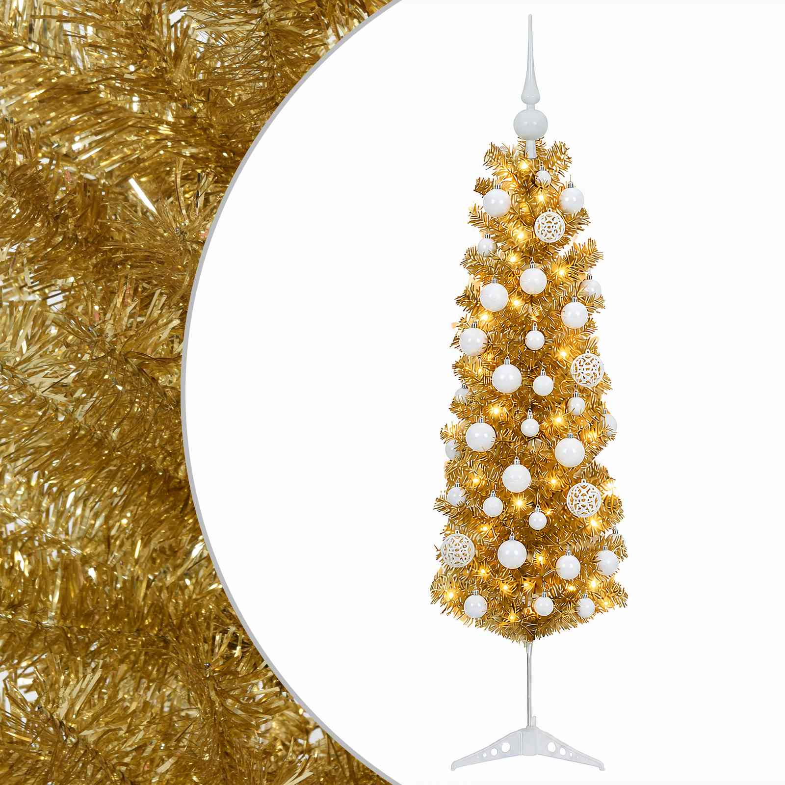 Kunstlik õhuke jõulupuu koos kaunistustega 150 cm 150 LED-i