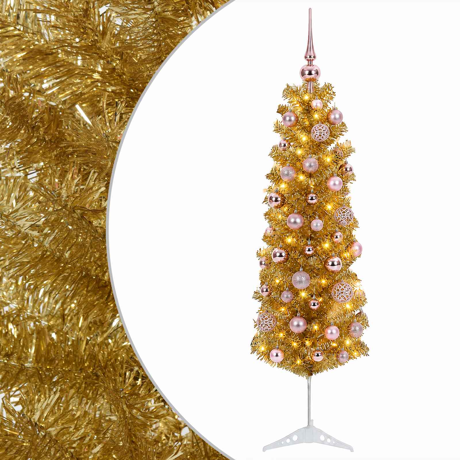 Kunstlik õhuke jõulupuu koos kaunistustega 150 cm 150 LED-i