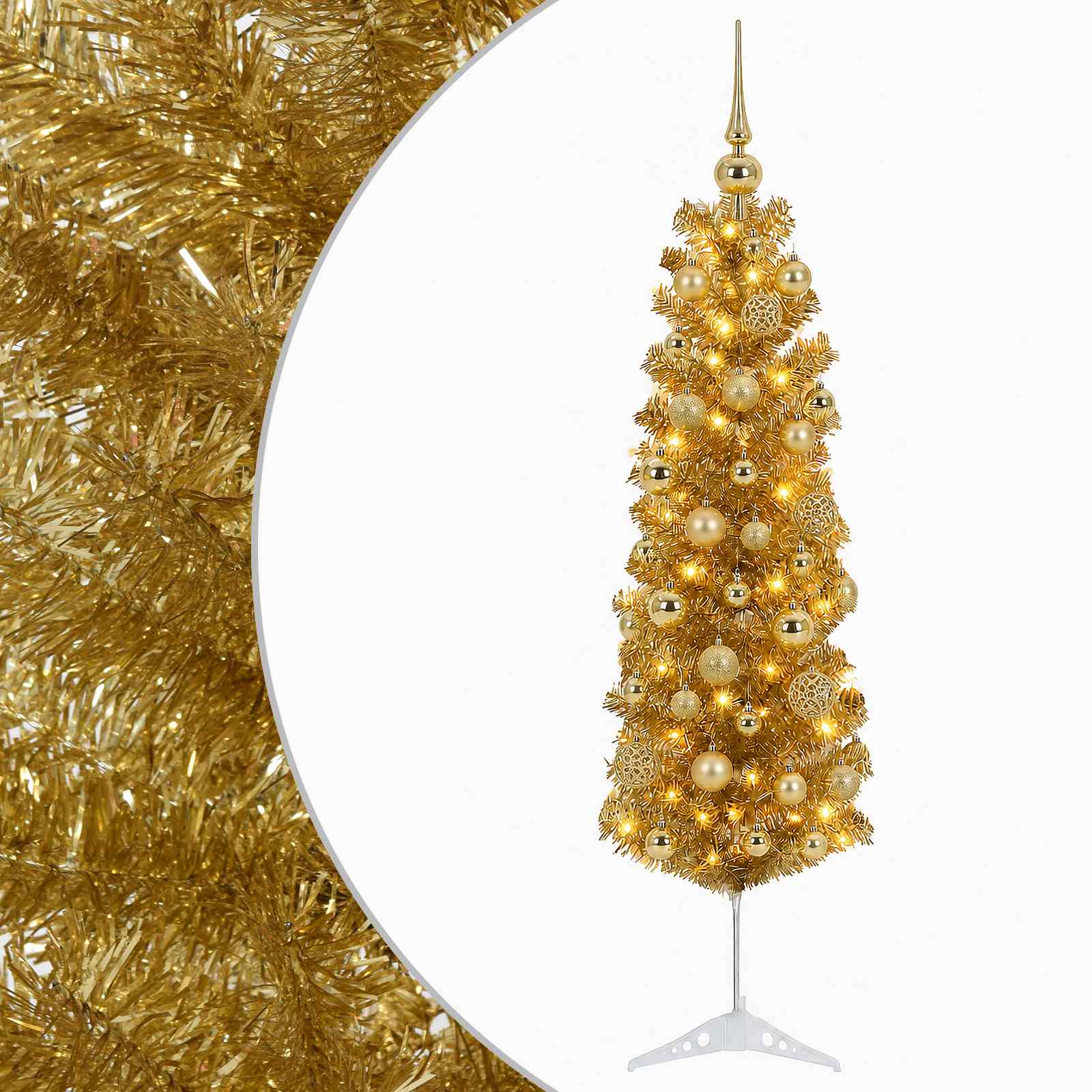 Kunstlik õhuke jõulupuu koos kaunistustega 150 cm 150 LED-i