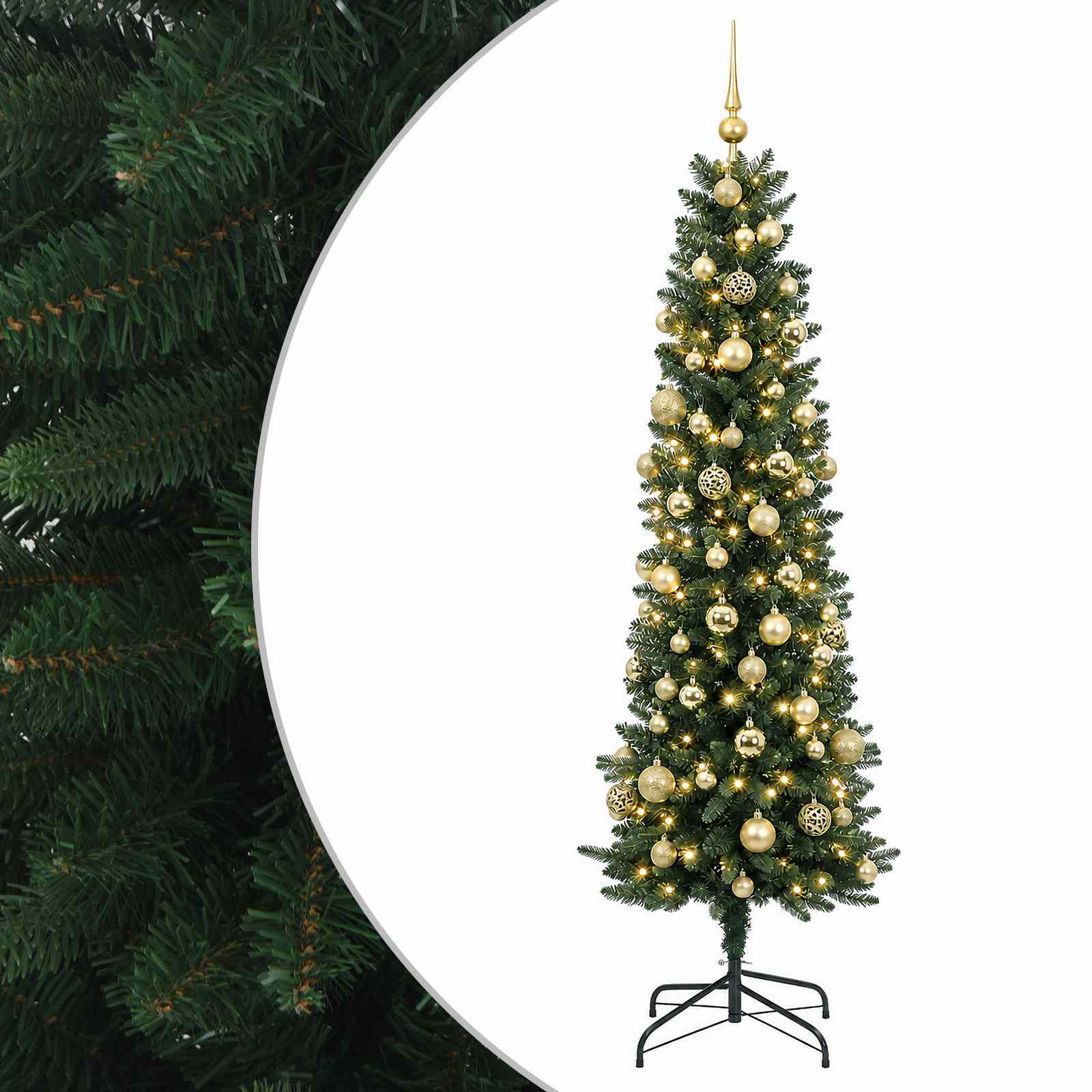 Kitsas kunstkuusk koos jõulukuulidega 210 cm 300 LED-i