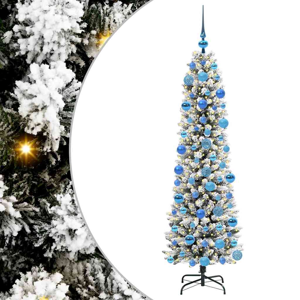 Kunstlik õhuke jõulukuusk 180 cm 300 LED-i Soe valge PE ja PVC