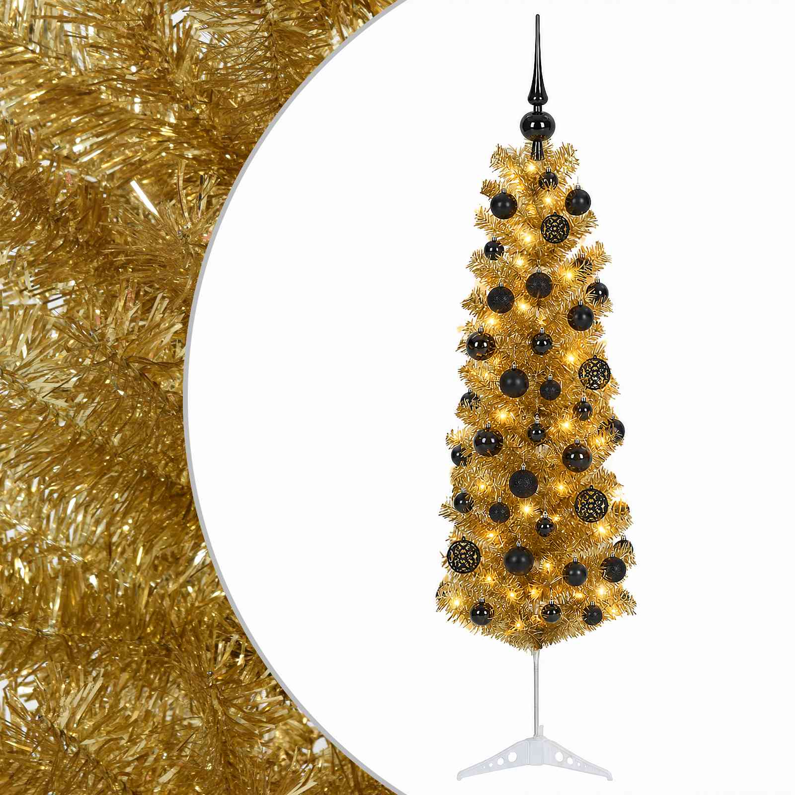 Kunstlik õhuke jõulupuu koos kaunistustega 120 cm 150 LED-i