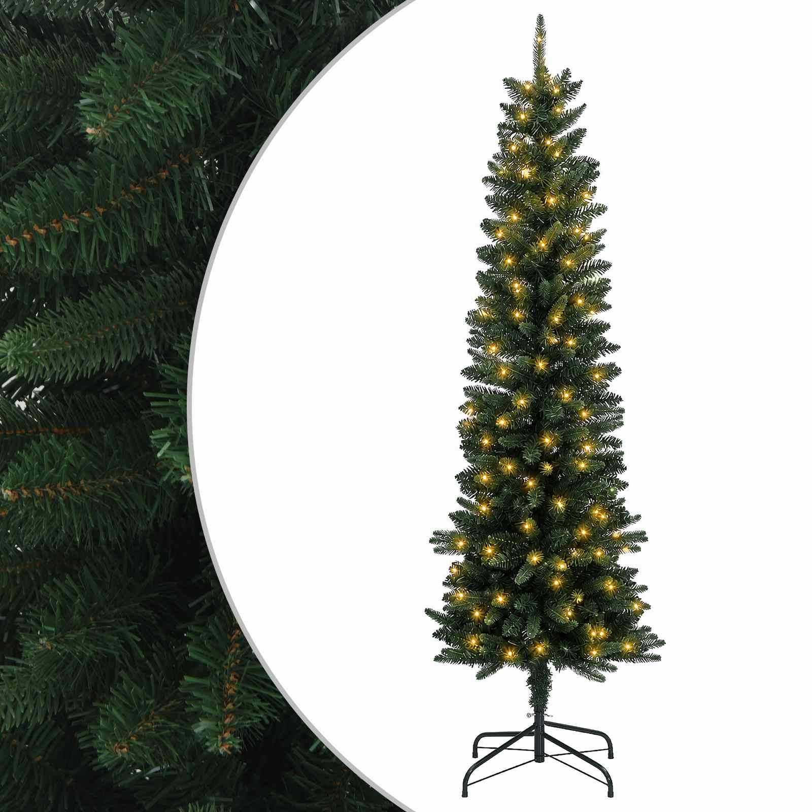 Kunstlik õhuke jõulukuusk 120 cm 150 LED-i Soe valge PE ja PVC