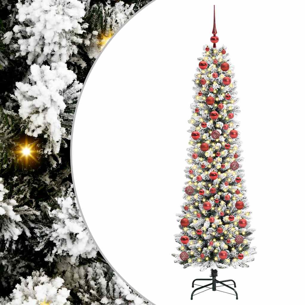 Kunstlik õhuke jõulukuusk 180 cm 300 LED-i Soe valge PE ja PVC
